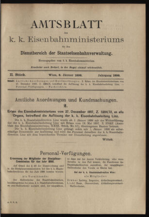 Verordnungs- und Anzeige-Blatt der k.k. General-Direction der österr. Staatsbahnen 18980108 Seite: 1