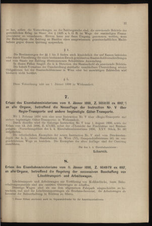 Verordnungs- und Anzeige-Blatt der k.k. General-Direction der österr. Staatsbahnen 18980122 Seite: 13