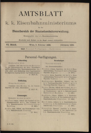 Verordnungs- und Anzeige-Blatt der k.k. General-Direction der österr. Staatsbahnen 18980205 Seite: 1