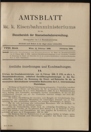 Verordnungs- und Anzeige-Blatt der k.k. General-Direction der österr. Staatsbahnen 18980215 Seite: 1