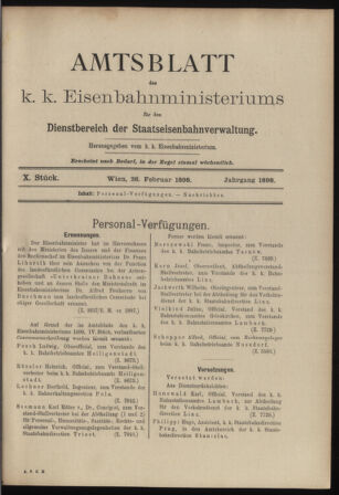 Verordnungs- und Anzeige-Blatt der k.k. General-Direction der österr. Staatsbahnen 18980228 Seite: 1