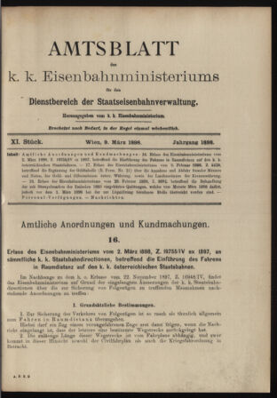 Verordnungs- und Anzeige-Blatt der k.k. General-Direction der österr. Staatsbahnen 18980309 Seite: 1