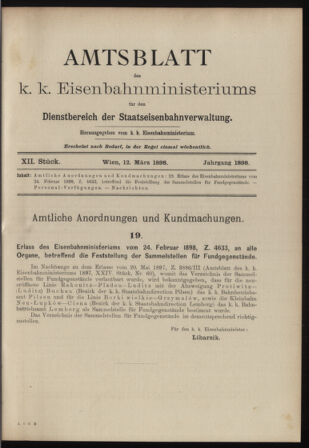 Verordnungs- und Anzeige-Blatt der k.k. General-Direction der österr. Staatsbahnen 18980312 Seite: 1