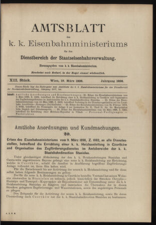 Verordnungs- und Anzeige-Blatt der k.k. General-Direction der österr. Staatsbahnen 18980319 Seite: 1