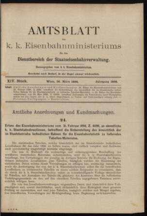 Verordnungs- und Anzeige-Blatt der k.k. General-Direction der österr. Staatsbahnen 18980326 Seite: 1