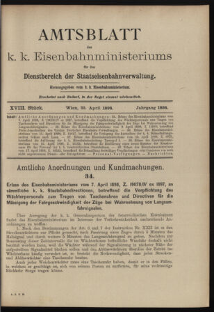 Verordnungs- und Anzeige-Blatt der k.k. General-Direction der österr. Staatsbahnen 18980423 Seite: 1