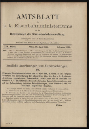 Verordnungs- und Anzeige-Blatt der k.k. General-Direction der österr. Staatsbahnen 18980425 Seite: 1