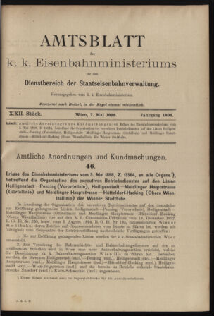 Verordnungs- und Anzeige-Blatt der k.k. General-Direction der österr. Staatsbahnen 18980507 Seite: 1