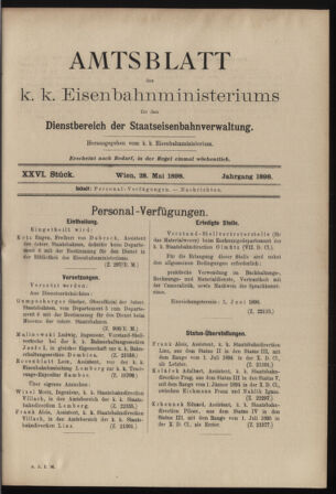 Verordnungs- und Anzeige-Blatt der k.k. General-Direction der österr. Staatsbahnen 18980528 Seite: 1