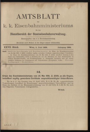 Verordnungs- und Anzeige-Blatt der k.k. General-Direction der österr. Staatsbahnen 18980604 Seite: 1