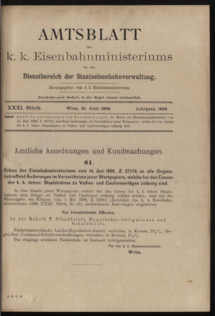 Verordnungs- und Anzeige-Blatt der k.k. General-Direction der österr. Staatsbahnen 18980625 Seite: 1