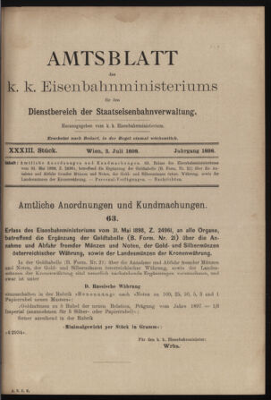 Verordnungs- und Anzeige-Blatt der k.k. General-Direction der österr. Staatsbahnen 18980702 Seite: 1