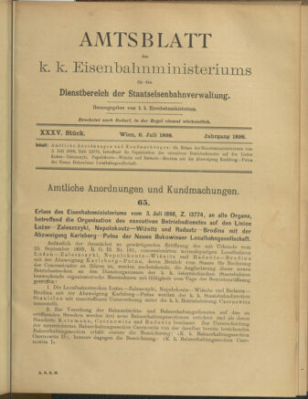 Verordnungs- und Anzeige-Blatt der k.k. General-Direction der österr. Staatsbahnen 18980706 Seite: 1