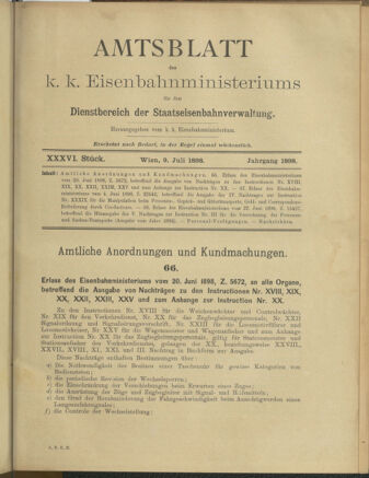 Verordnungs- und Anzeige-Blatt der k.k. General-Direction der österr. Staatsbahnen 18980709 Seite: 1