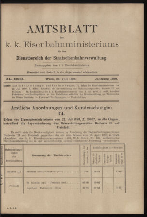 Verordnungs- und Anzeige-Blatt der k.k. General-Direction der österr. Staatsbahnen 18980730 Seite: 1