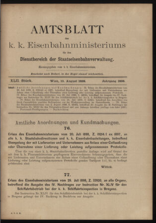 Verordnungs- und Anzeige-Blatt der k.k. General-Direction der österr. Staatsbahnen 18980813 Seite: 1