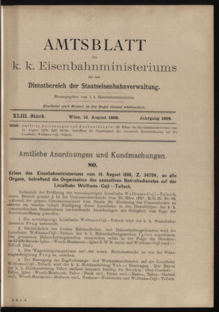 Verordnungs- und Anzeige-Blatt der k.k. General-Direction der österr. Staatsbahnen 18980816 Seite: 1