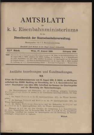 Verordnungs- und Anzeige-Blatt der k.k. General-Direction der österr. Staatsbahnen 18980827 Seite: 1