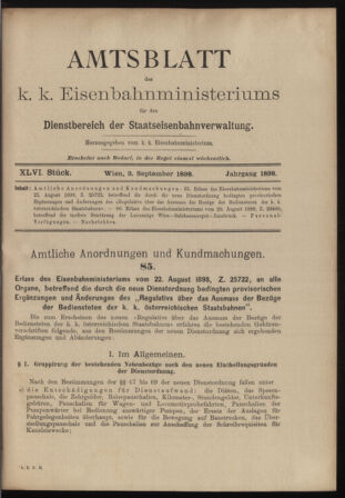 Verordnungs- und Anzeige-Blatt der k.k. General-Direction der österr. Staatsbahnen 18980903 Seite: 1