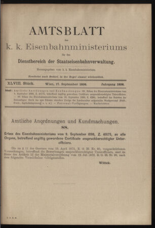 Verordnungs- und Anzeige-Blatt der k.k. General-Direction der österr. Staatsbahnen 18980917 Seite: 1