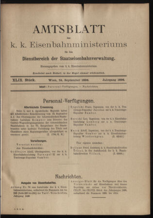 Verordnungs- und Anzeige-Blatt der k.k. General-Direction der österr. Staatsbahnen 18980924 Seite: 1