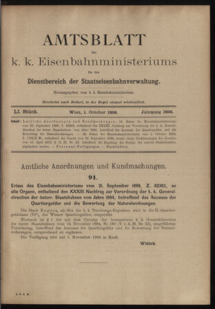 Verordnungs- und Anzeige-Blatt der k.k. General-Direction der österr. Staatsbahnen 18981001 Seite: 1