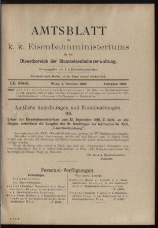 Verordnungs- und Anzeige-Blatt der k.k. General-Direction der österr. Staatsbahnen 18981008 Seite: 1