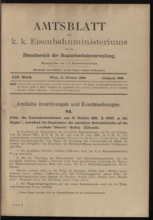 Verordnungs- und Anzeige-Blatt der k.k. General-Direction der österr. Staatsbahnen 18981012 Seite: 1