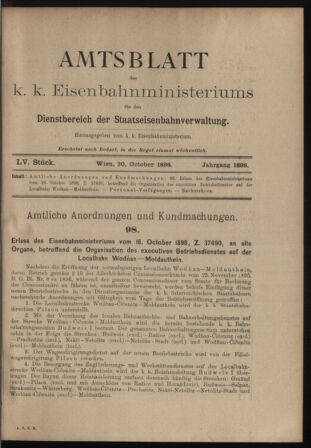 Verordnungs- und Anzeige-Blatt der k.k. General-Direction der österr. Staatsbahnen 18981020 Seite: 1