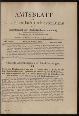 Verordnungs- und Anzeige-Blatt der k.k. General-Direction der österr. Staatsbahnen 18981021 Seite: 1