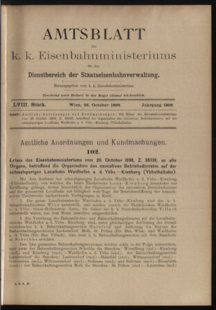 Verordnungs- und Anzeige-Blatt der k.k. General-Direction der österr. Staatsbahnen 18981026 Seite: 1