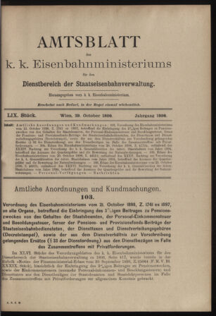 Verordnungs- und Anzeige-Blatt der k.k. General-Direction der österr. Staatsbahnen 18981029 Seite: 1