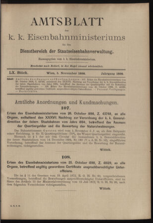 Verordnungs- und Anzeige-Blatt der k.k. General-Direction der österr. Staatsbahnen 18981105 Seite: 1