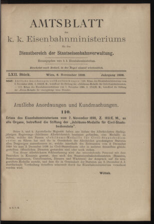 Verordnungs- und Anzeige-Blatt der k.k. General-Direction der österr. Staatsbahnen 18981108 Seite: 1