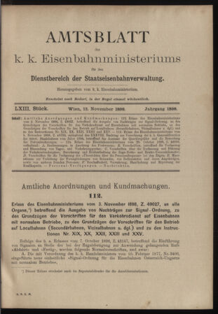 Verordnungs- und Anzeige-Blatt der k.k. General-Direction der österr. Staatsbahnen 18981112 Seite: 1