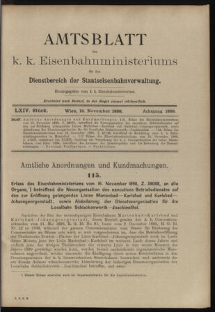 Verordnungs- und Anzeige-Blatt der k.k. General-Direction der österr. Staatsbahnen 18981119 Seite: 1