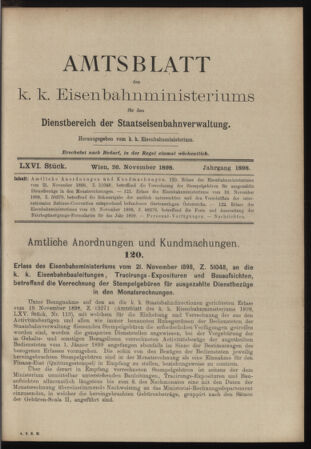 Verordnungs- und Anzeige-Blatt der k.k. General-Direction der österr. Staatsbahnen 18981126 Seite: 1