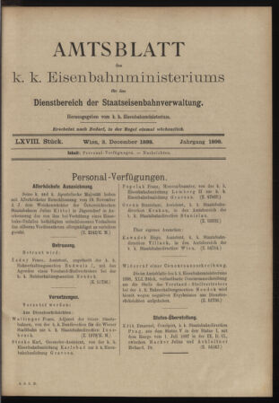 Verordnungs- und Anzeige-Blatt der k.k. General-Direction der österr. Staatsbahnen 18981203 Seite: 1