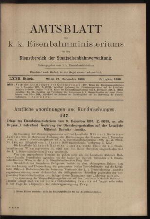 Verordnungs- und Anzeige-Blatt der k.k. General-Direction der österr. Staatsbahnen 18981212 Seite: 1