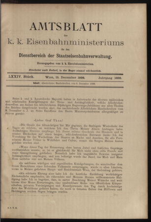 Verordnungs- und Anzeige-Blatt der k.k. General-Direction der österr. Staatsbahnen 18981215 Seite: 1