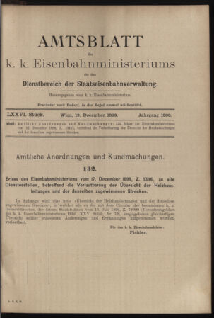 Verordnungs- und Anzeige-Blatt der k.k. General-Direction der österr. Staatsbahnen 18981219 Seite: 1