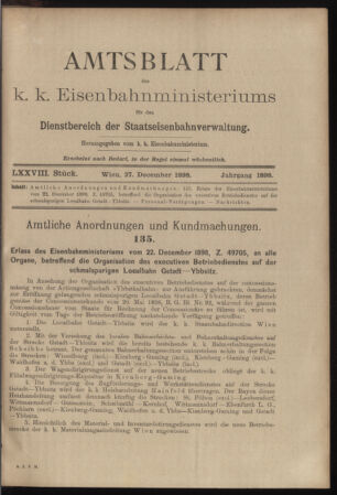 Verordnungs- und Anzeige-Blatt der k.k. General-Direction der österr. Staatsbahnen 18981227 Seite: 1