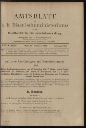 Verordnungs- und Anzeige-Blatt der k.k. General-Direction der österr. Staatsbahnen 18981229 Seite: 1