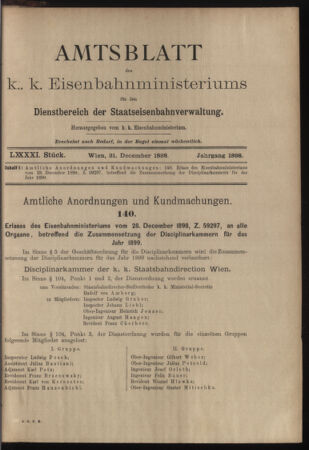 Verordnungs- und Anzeige-Blatt der k.k. General-Direction der österr. Staatsbahnen 18981231 Seite: 1