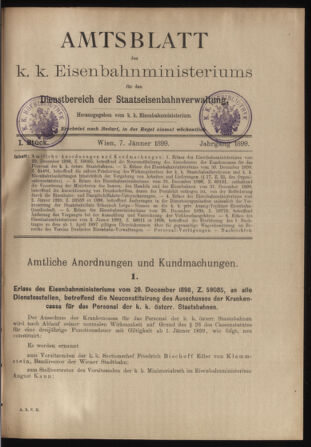 Verordnungs- und Anzeige-Blatt der k.k. General-Direction der österr. Staatsbahnen 18990107 Seite: 1