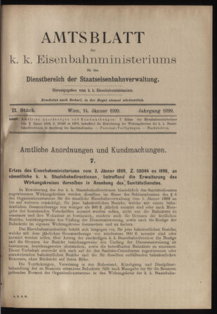 Verordnungs- und Anzeige-Blatt der k.k. General-Direction der österr. Staatsbahnen 18990114 Seite: 1