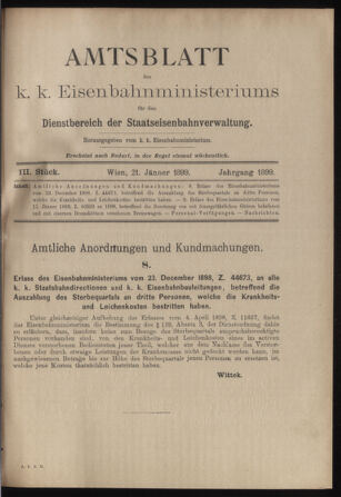 Verordnungs- und Anzeige-Blatt der k.k. General-Direction der österr. Staatsbahnen 18990121 Seite: 1