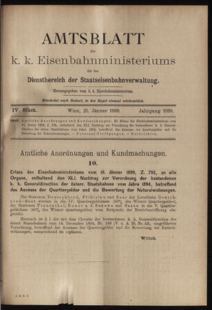 Verordnungs- und Anzeige-Blatt der k.k. General-Direction der österr. Staatsbahnen 18990125 Seite: 1