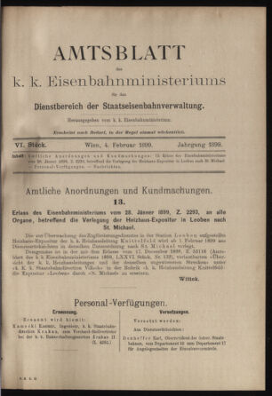 Verordnungs- und Anzeige-Blatt der k.k. General-Direction der österr. Staatsbahnen 18990204 Seite: 1