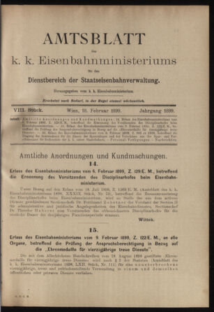 Verordnungs- und Anzeige-Blatt der k.k. General-Direction der österr. Staatsbahnen 18990218 Seite: 1